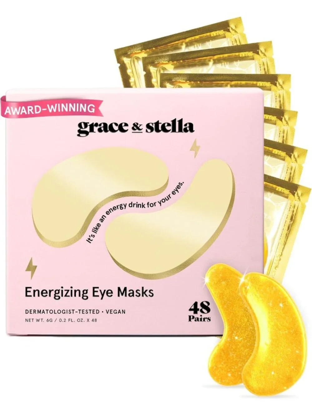Vegan Under Eye Gel Patches - Dark Circles, Puffiness & Wrinkles Relief - 48